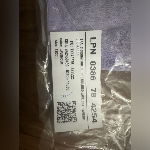 NWT SIGNATURE SCRIPT UNLINED LACE BRA 38DDD LAVENDER - Picture 4 of 4